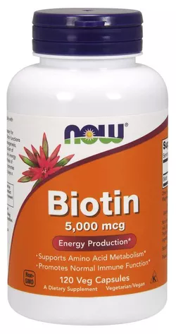 Now® Foods NOW Biotyna, 5000 ug, 120 kapsułek roślinnych