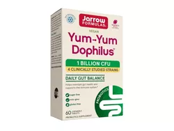 Jarrow Formulas Jarrow Yum-Yum Dophilus, Probiotyki, 1 miliard CFU, 4 szczepy probiotyczne, Malina, 60 tabletek do żucia
