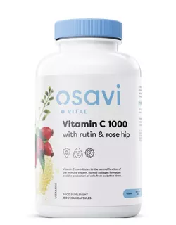 Osavi Witamina C z rutyną i dziką różą, 1000 mg Witamina C z rutyną i dziką różą, 180 kapsułek wegańskich