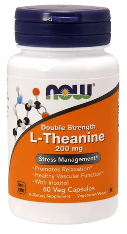 Now® Foods NOW L-Theanine s Inositolem Double Strength, 200 mg, 60 kapsułek roślinnych