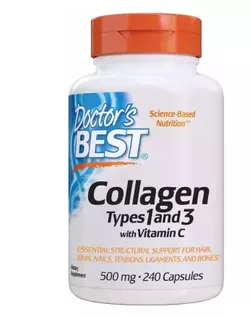 Doctor's Best Collagen Powder, typ I i III z witaminą C 500 mg, kapsułki 240
