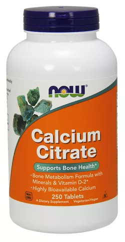 Now® Foods NOW Cytrynian wapnia z minerałami i witaminą D-2 (wapń z minerałami i witaminą D2), 250 tabletek