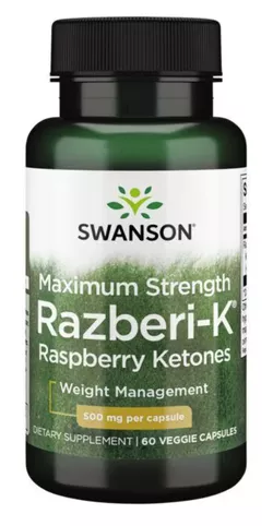 Swanson Maksymalna siła Razberi-K, Ketony Malinowe, 500 mg, 60 Kapsułek Wegańskich