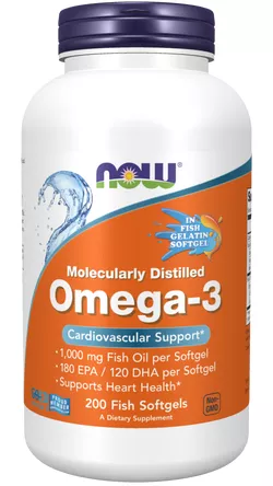 Now® Foods NOW Omega-3, destylowana molekularnie, 200 kapsułek rybnych