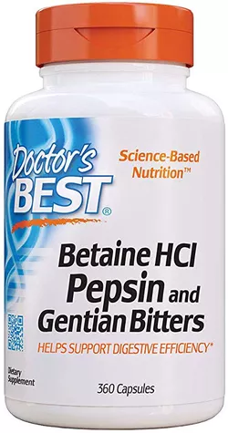 Doctor's Best Betaine HCl + Pepsin & Gentian Bitters (goryczka), 360 kapsułek