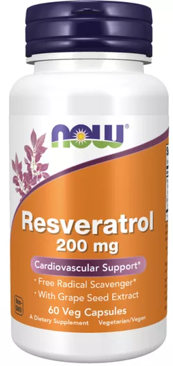Now® Foods NOW Resweratrol (z ekstraktem z pestek winogron), 200 mg, 60 kapsułek wegetariańskich
