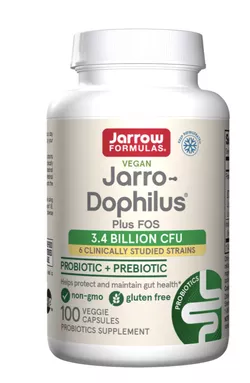 Jarrow Formulas Jarrow Jarro-Dophilus® + FOS, Probiotyki 3,6 miliarda, 6 szczepów probiotycznych, 100 kapsułek roślinnych