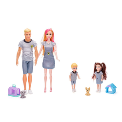 Woody 90621 Lalka Rodzina ze zwierzętami, 30 cm