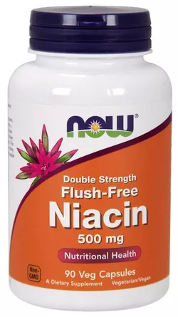 Now® Foods NOW Niacyna, brak efektu ubocznego zaczerwienienia, 500 mg (podwójna siła), 90 kapsułek roślinnych