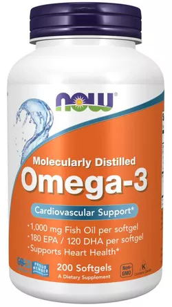 Now® Foods NOW Omega-3, destylowane molekularnie, 200 kapsułek softgel