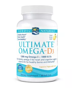 Nordic Naturals Ultimate Omega 1280 mg z witaminą D, cytryną, 60 kapsułek żelowych