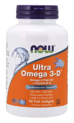 Now® Foods NOW Ultra omega-3 z witaminą D, 300 DHA / 600 EPA, 90 kapsułek softgel